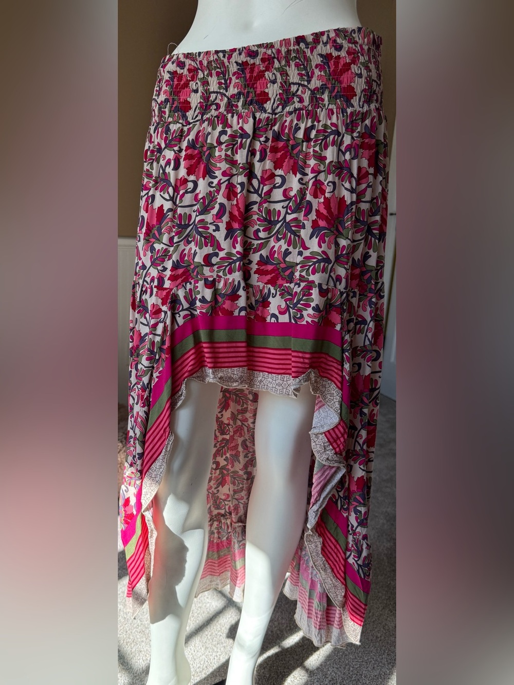 Pink Floral High-Low Maxi Skirt